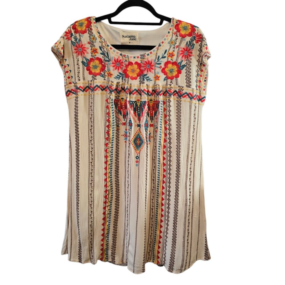 SAVANNA JANE  EMBROIDERED SHIFT DRESS FLORAL DESIGN SIZE MEDIUM